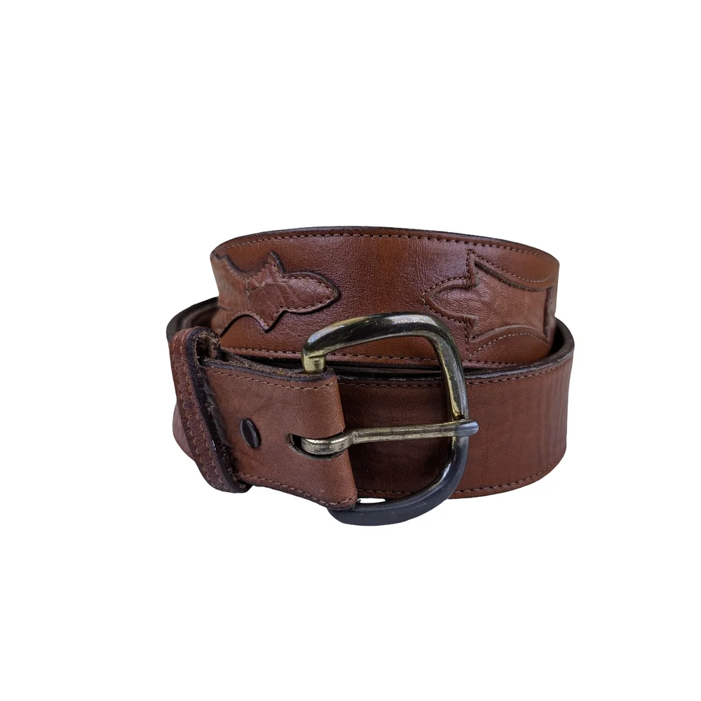 Justin Brown Leather Western Cutout Belt Removable Buckle 1.5" Wide | Size 38 - Picture 3 of 9